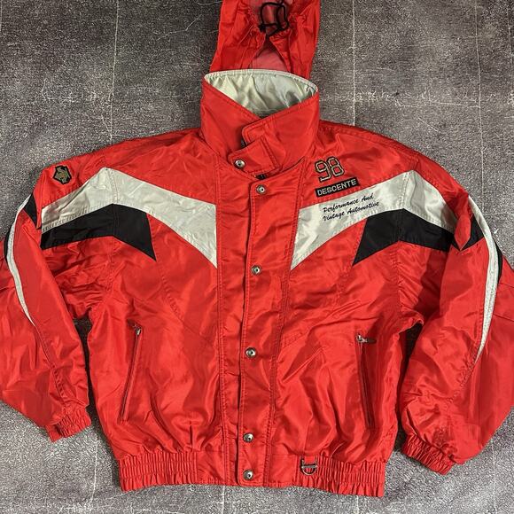 Descente Other - Mens Vintage 90s Descente Red Silver Black Color Block Zip Up Bomber Jacket Sz L